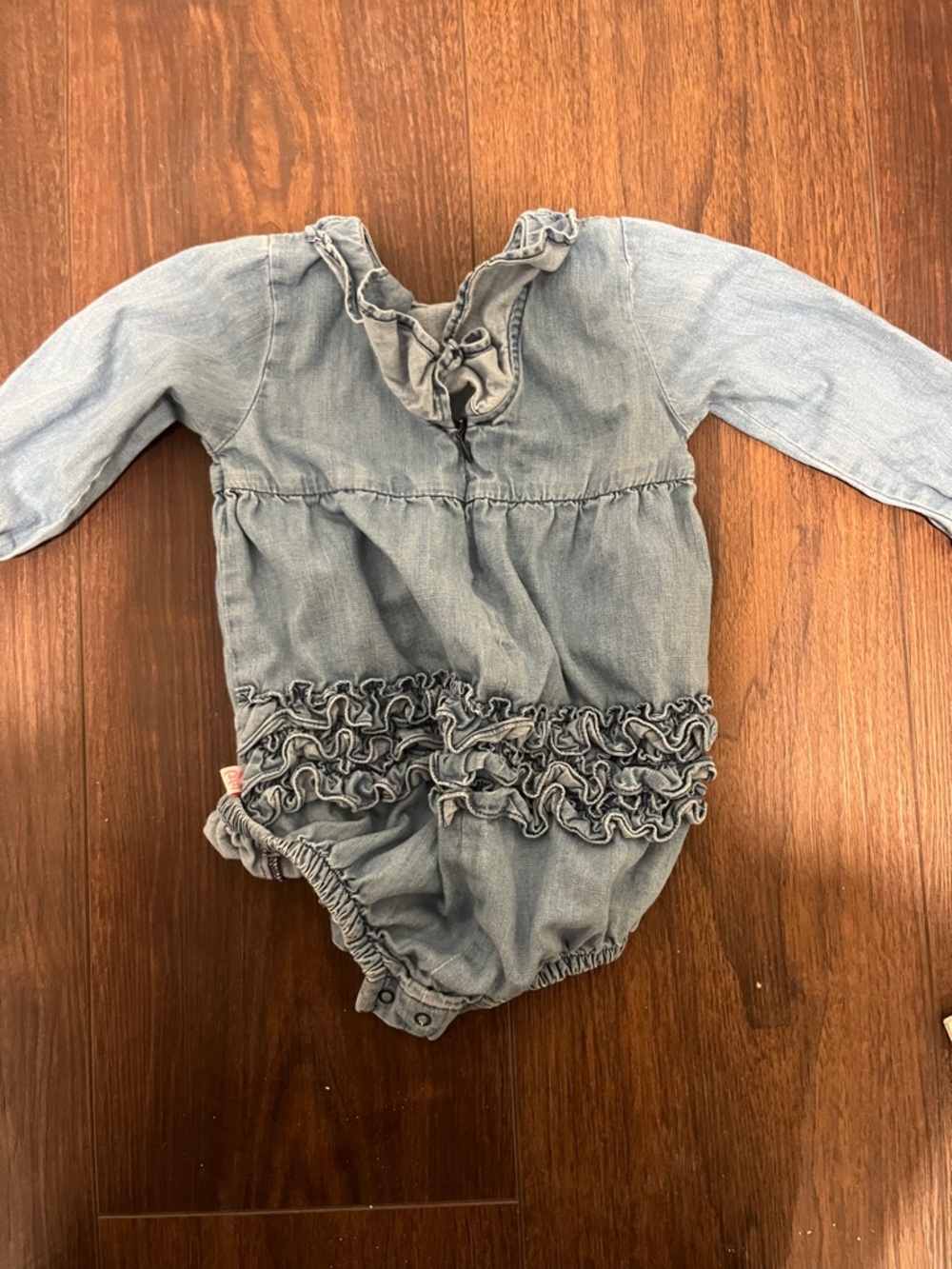 Ruffle Butts Light Denim Blue Long Sleeve One-Piece - Picture 3 of 4